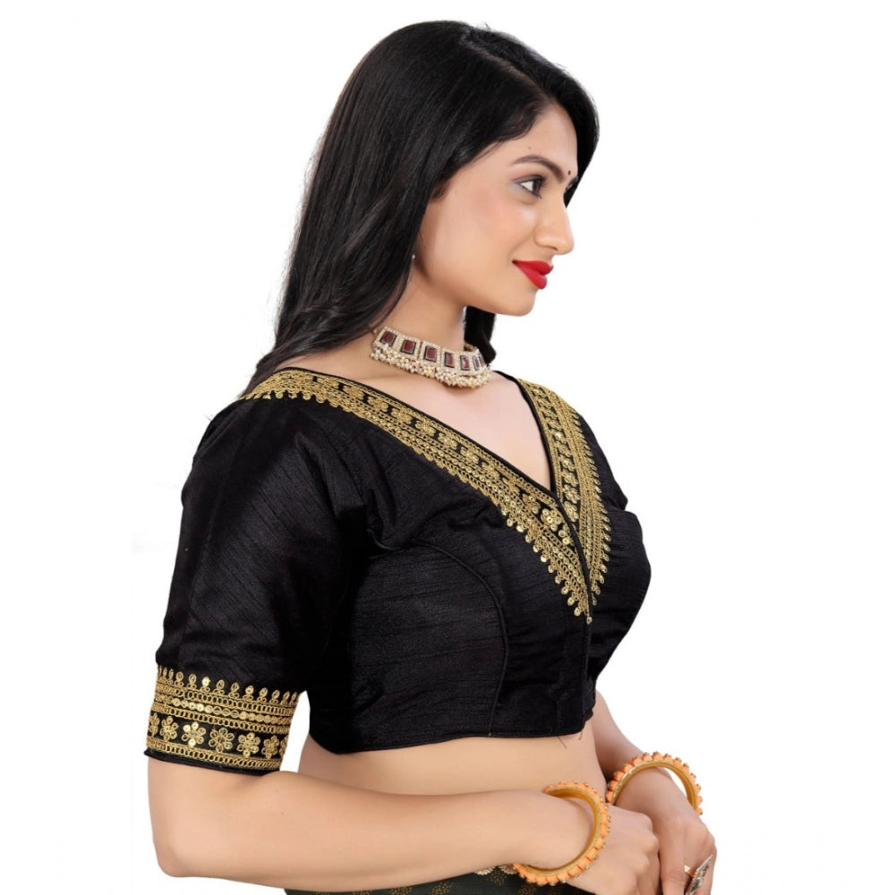 Clasymist Women's Banglory Embroidery Readymade Blouse (Black, Size: Free Size)