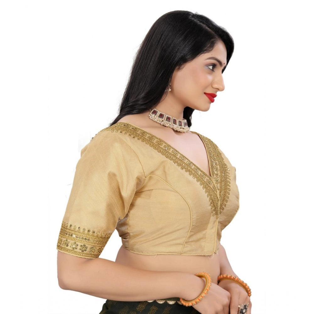 Clasymist Women's Banglory Embroidery Readymade Blouse (Beige, Size: Free Size)