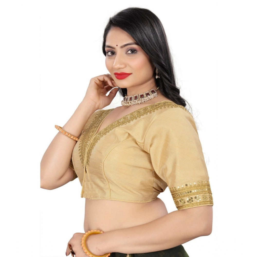 Clasymist Women's Banglory Embroidery Readymade Blouse (Beige, Size: Free Size)