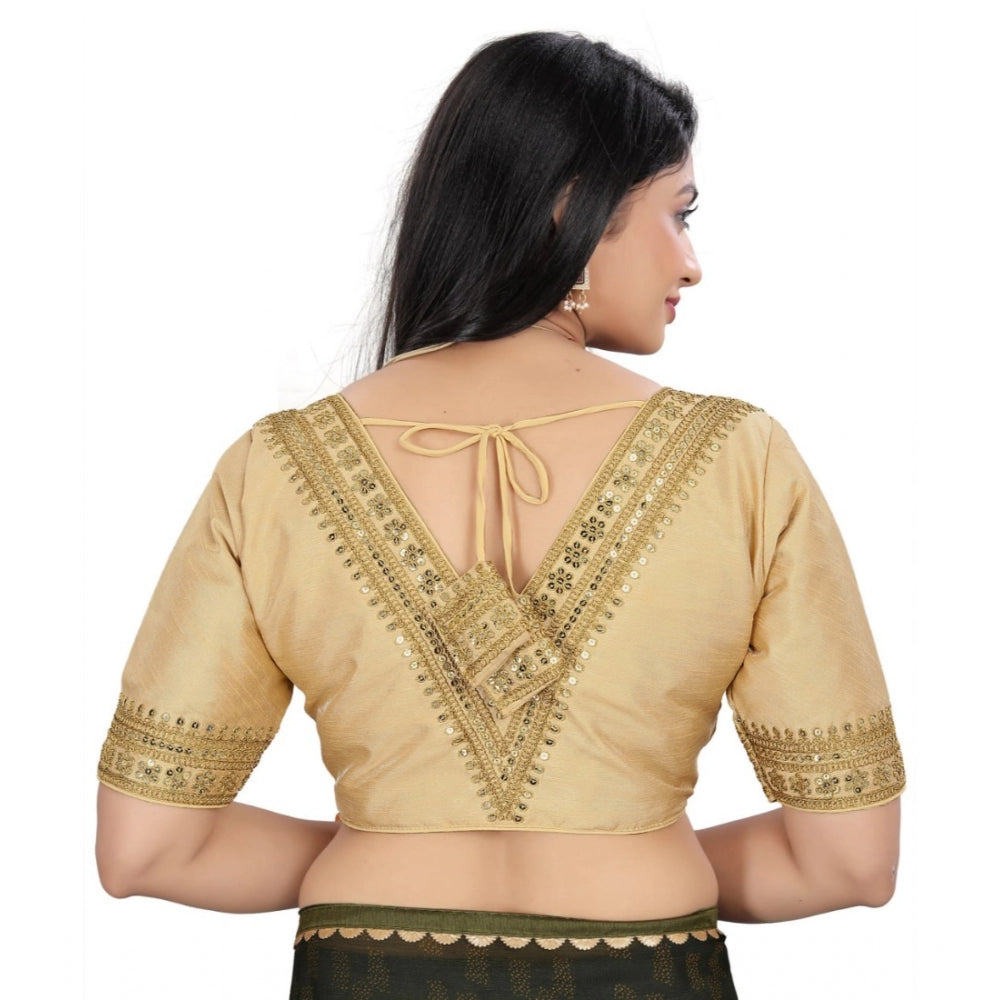 Clasymist Women's Banglory Embroidery Readymade Blouse (Beige, Size: Free Size)