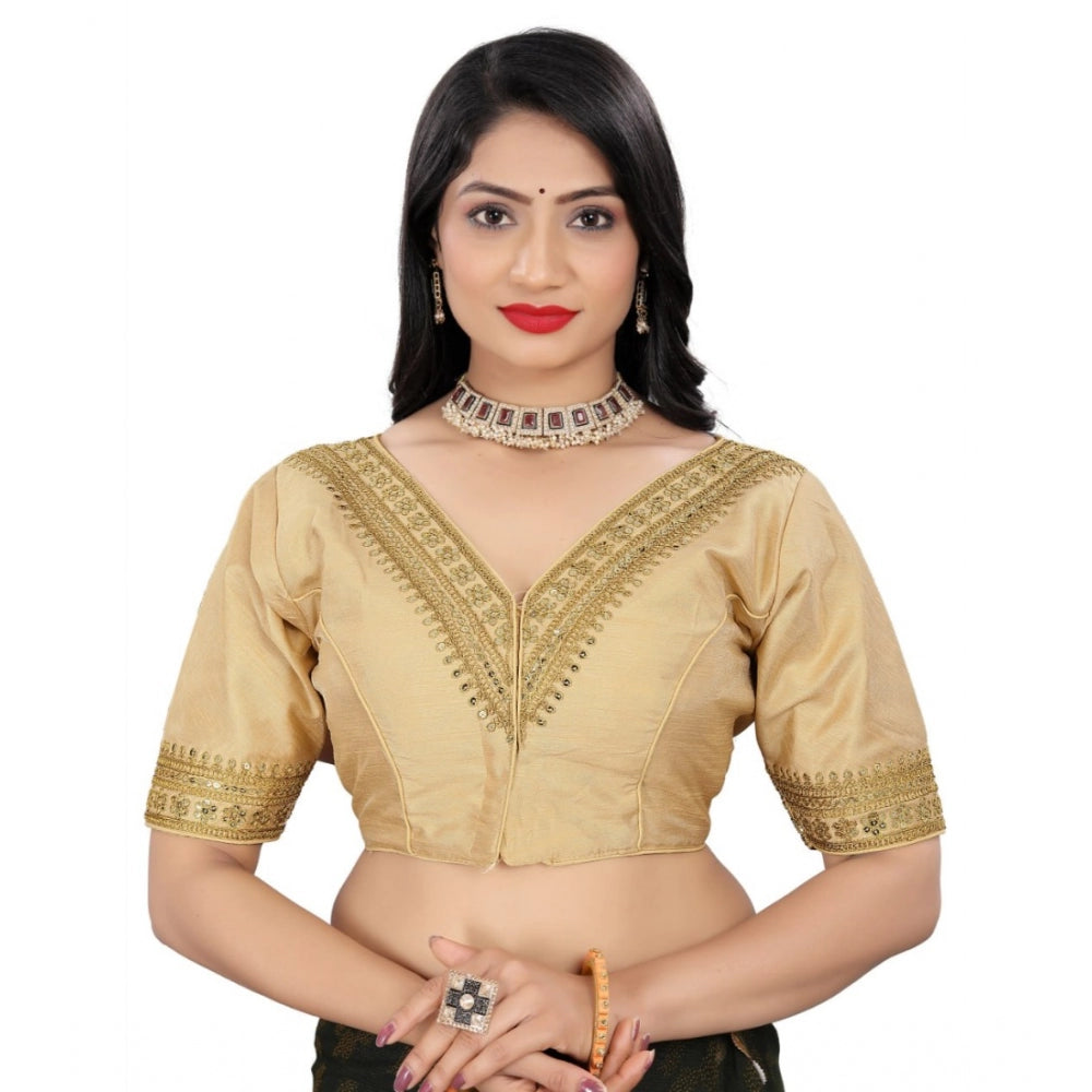 Clasymist Women's Banglory Embroidery Readymade Blouse (Beige, Size: Free Size)