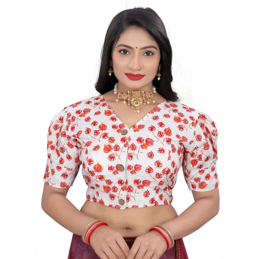 Clasymist Women's Cotton Blend Floral Readymade Blouse (Red, Size: Free Size)