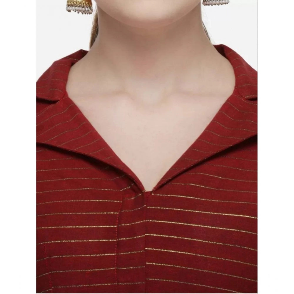 Clasymist Women's Cotton Striped Readymade Blouse (Maroon, Size: Free Size)