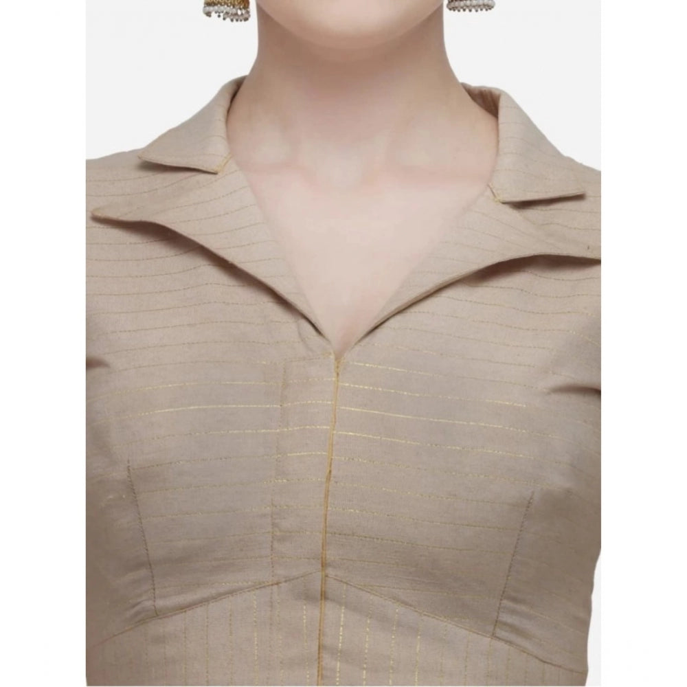 Clasymist Women's Cotton Striped Readymade Blouse (Beige, Size: Free Size)