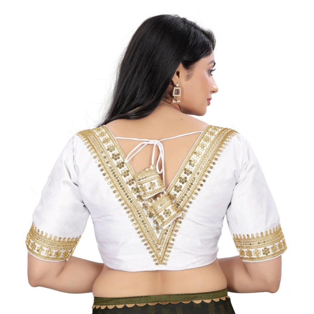 Clasymist Women's Banglory Embroidery Readymade Blouse (White, Size: Free Size)