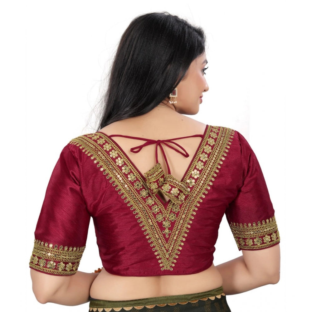 Clasymist Women's Banglory Embroidery Readymade Blouse (Maroon, Size: Free Size)