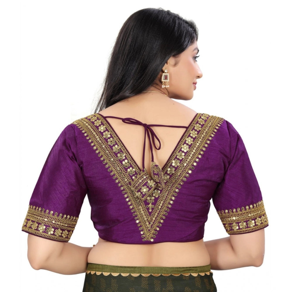 Clasymist Women's Banglory Embroidery Readymade Blouse (Magenta, Size: Free Size)