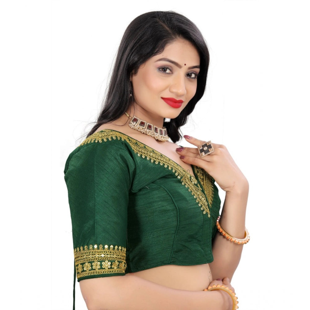 Clasymist Women's Banglory Embroidery Readymade Blouse (Green, Size: Free Size)