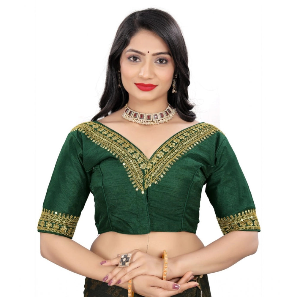 Clasymist Women's Banglory Embroidery Readymade Blouse (Green, Size: Free Size)