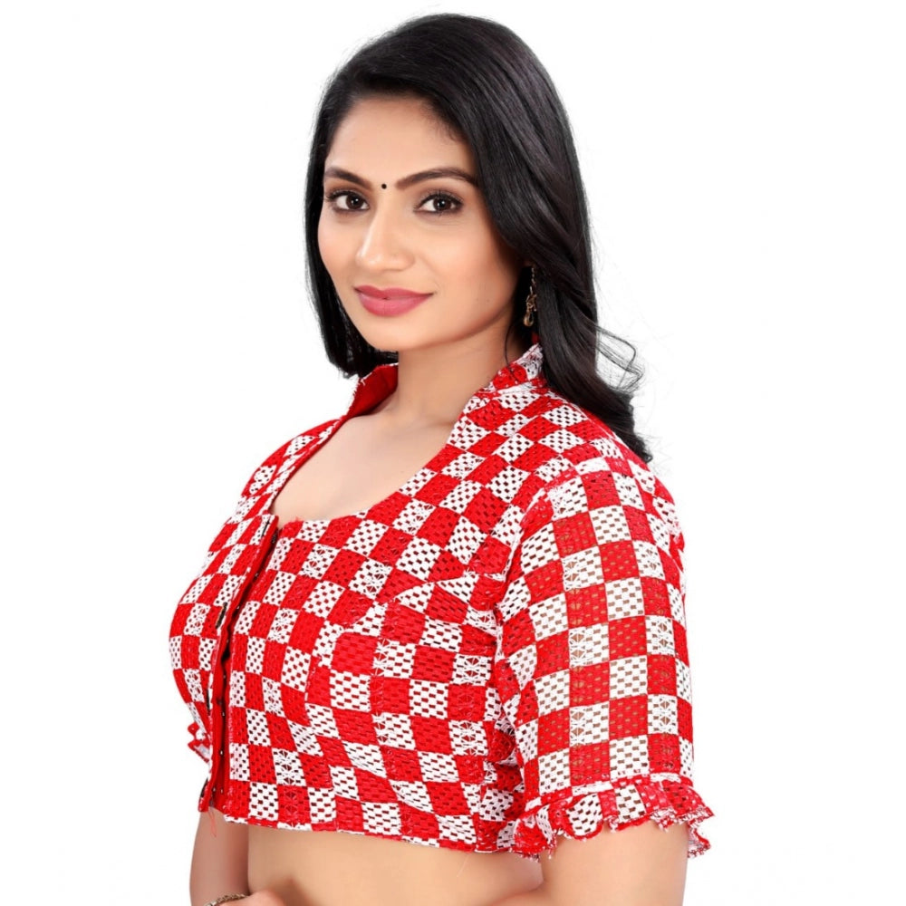 Clasymist Women's Cotton Blend Checks Readymade Blouse (Red, Size: Free Size)