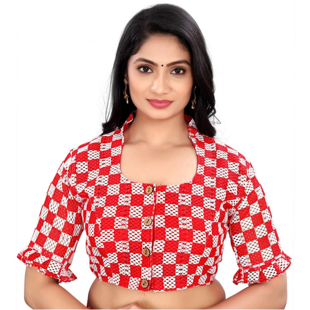 Clasymist Women's Cotton Blend Checks Readymade Blouse (Red, Size: Free Size)