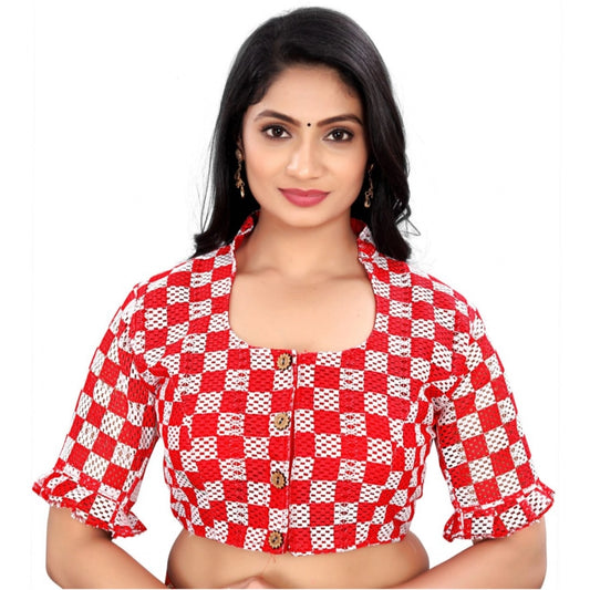 Clasymist Women's Cotton Blend Checks Readymade Blouse (Red, Size: Free Size)