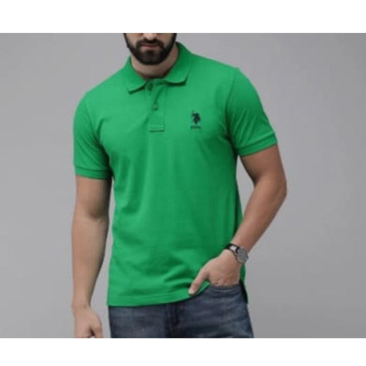 Clasymist Men's Casual Half sleeve Solid Cotton Polo Neck T-shirt (Green)