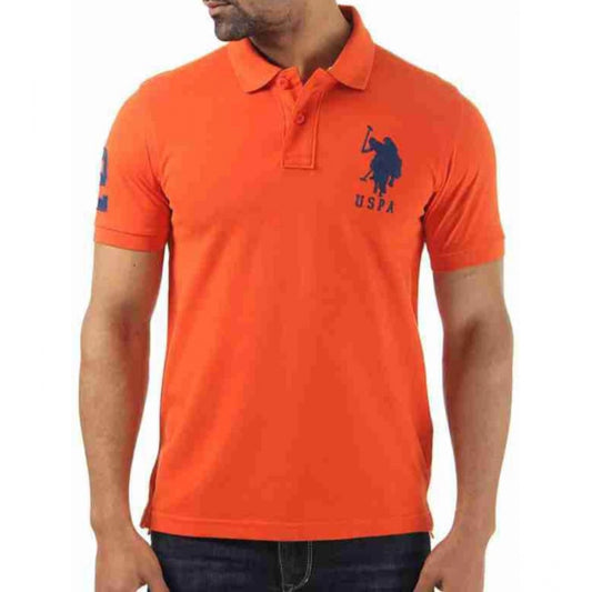 Clasymist Men's Casual Half sleeve Solid Cotton Polo Neck T-shirt (Orange)