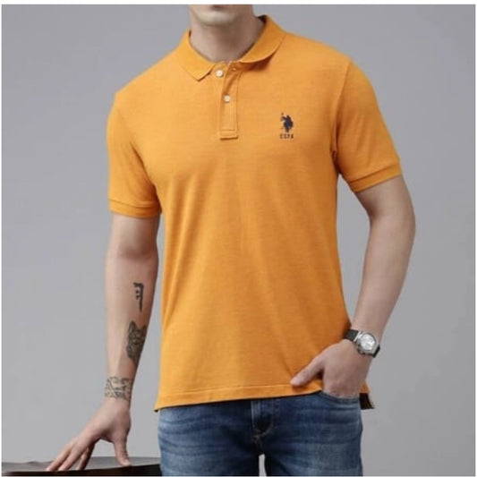 Clasymist Men's Casual Half sleeve Solid Cotton Polo Neck T-shirt (Mustard)