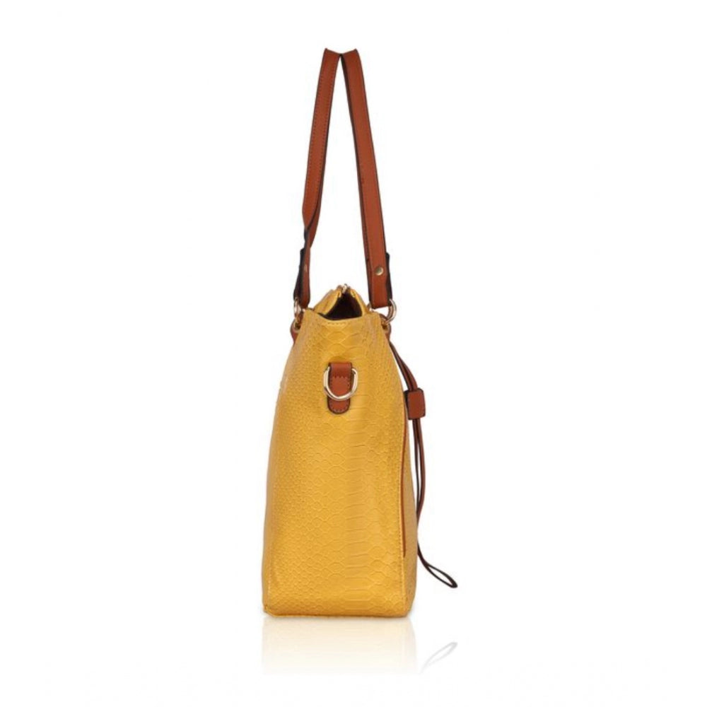 Clasymist Women's Faux Leather Textured Tote Bag (Yellow)