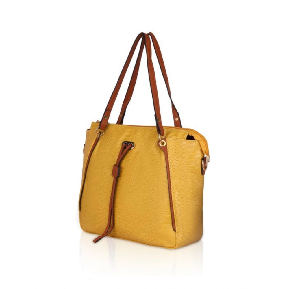 Clasymist Women's Faux Leather Textured Tote Bag (Yellow)