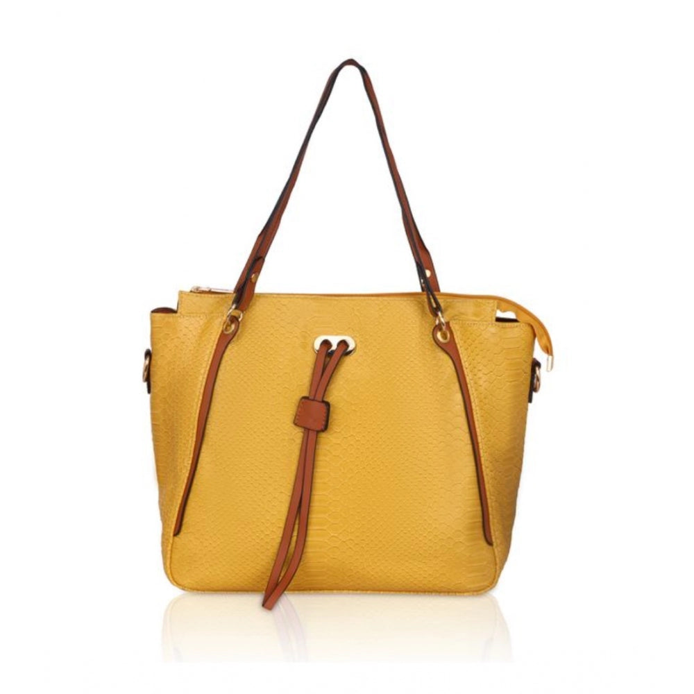 Clasymist Women's Faux Leather Textured Tote Bag (Yellow)