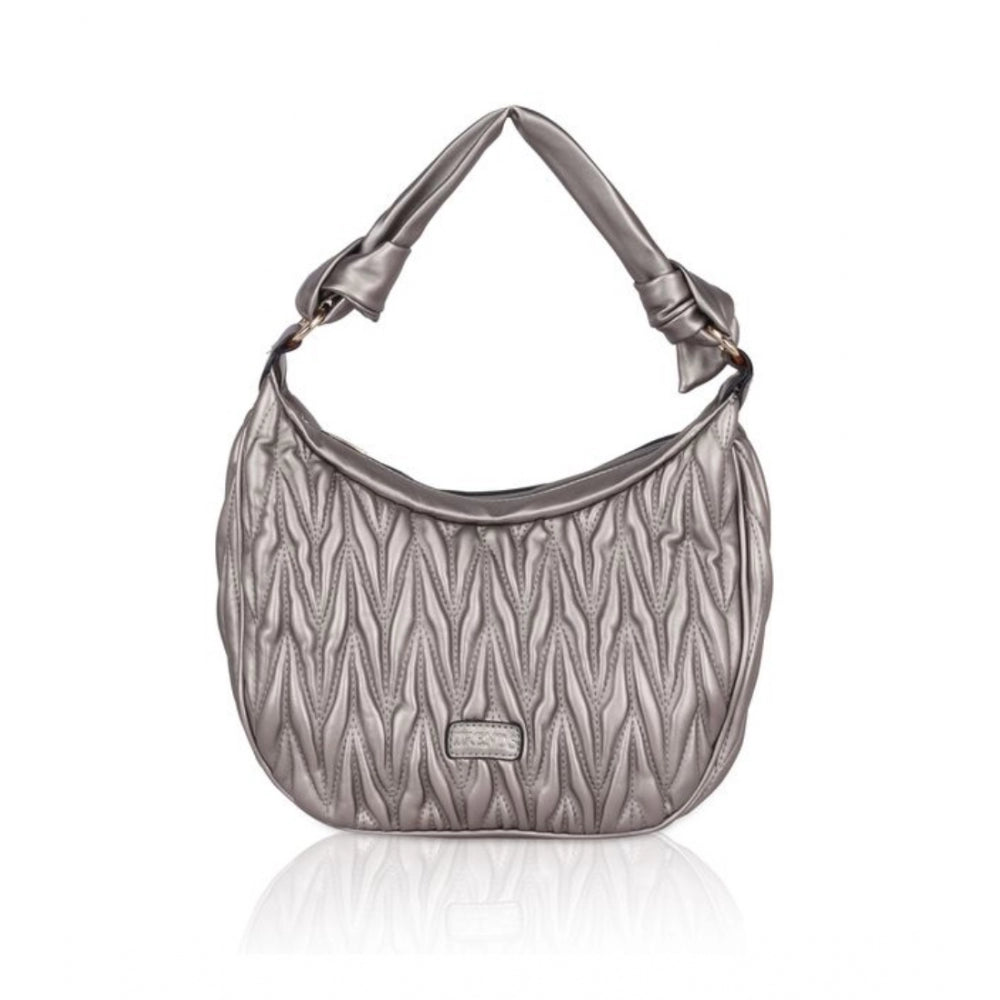 Clasymist Women's Faux Leather Textured Handbag (Silver Grey)