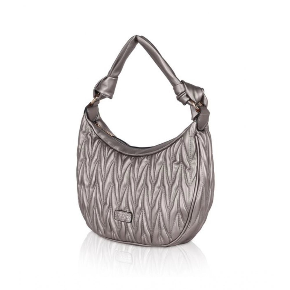 Clasymist Women's Faux Leather Textured Handbag (Silver Grey)