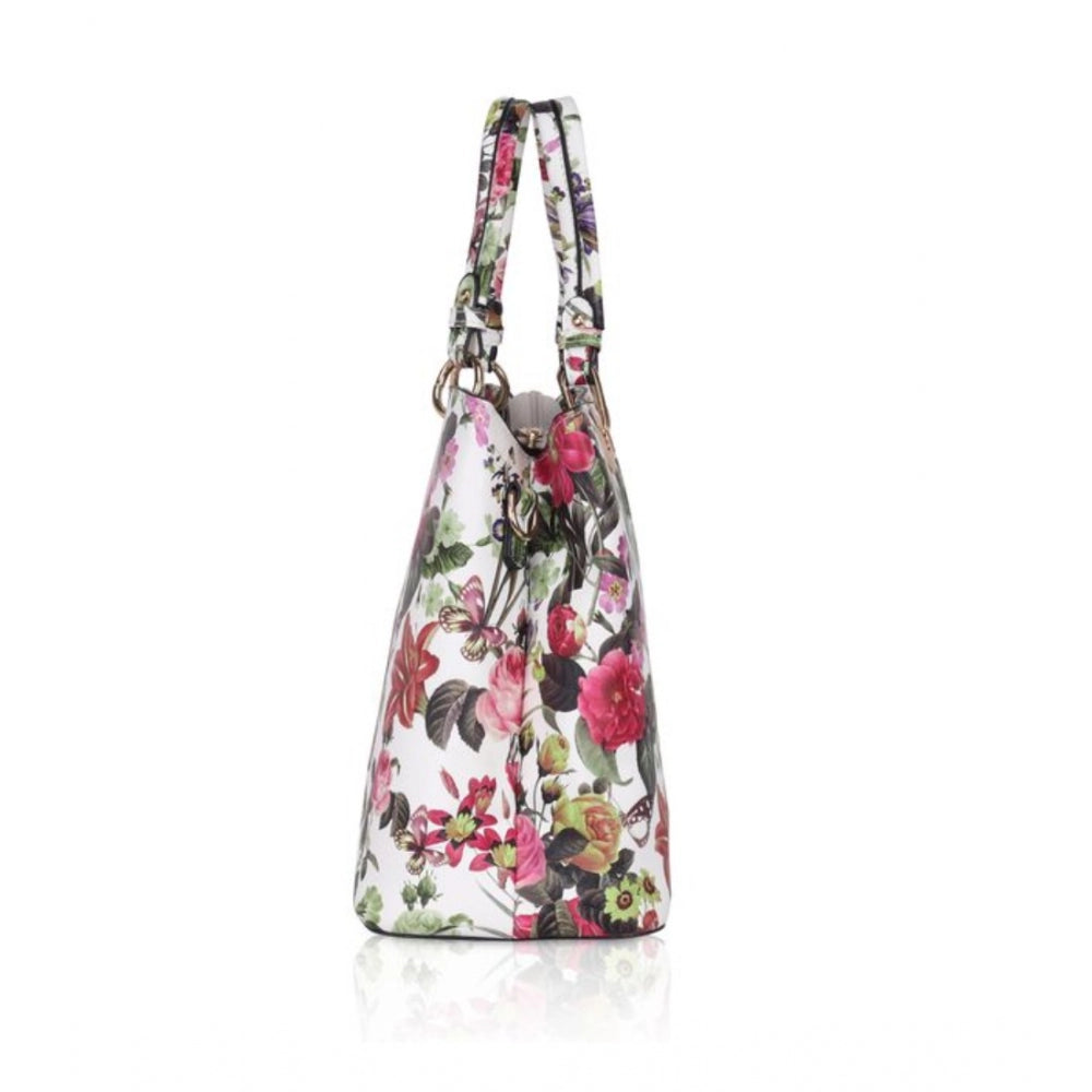 Clasymist Women's Faux Leather Printed Handheld Bag (White Pink)