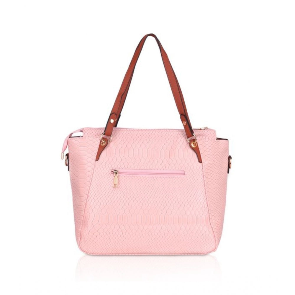 Clasymist Women's Faux Leather Textured Tote Bag (Pink)