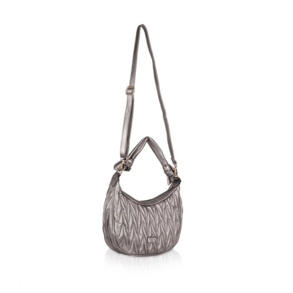 Clasymist Women's Faux Leather Textured Handbag (Silver Grey)