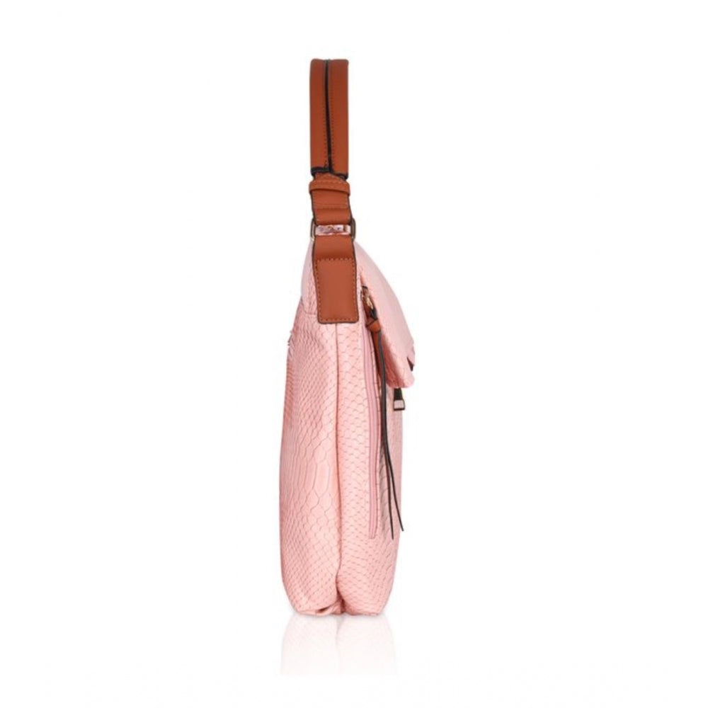 Clasymist Women's Faux Leather Textured Sling Bag (Pink)