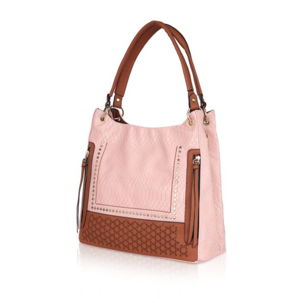 Clasymist Women's Faux Leather Printed Tote Bag (Pink)