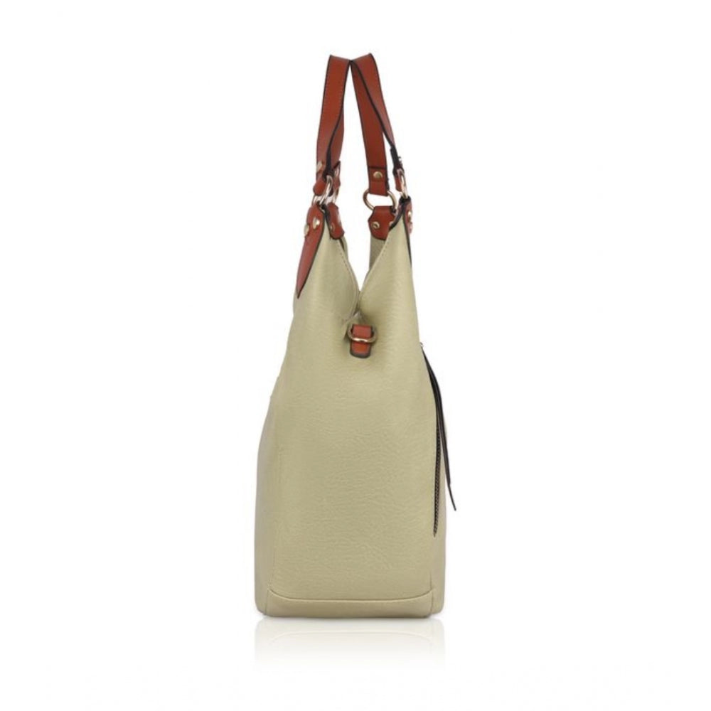 Clasymist Women's Faux Leather Solid Tote Bag (Beige)