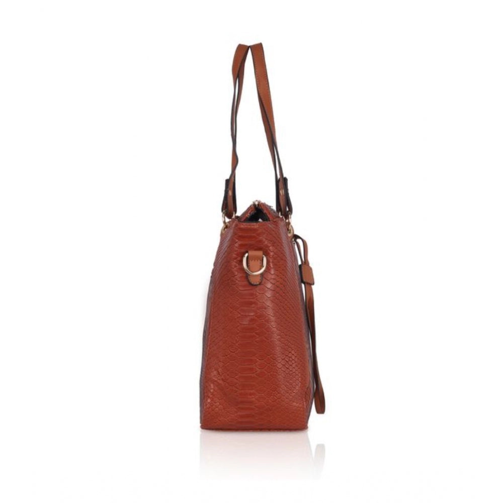 Clasymist Women's Faux Leather Textured Tote Bag (Brown)