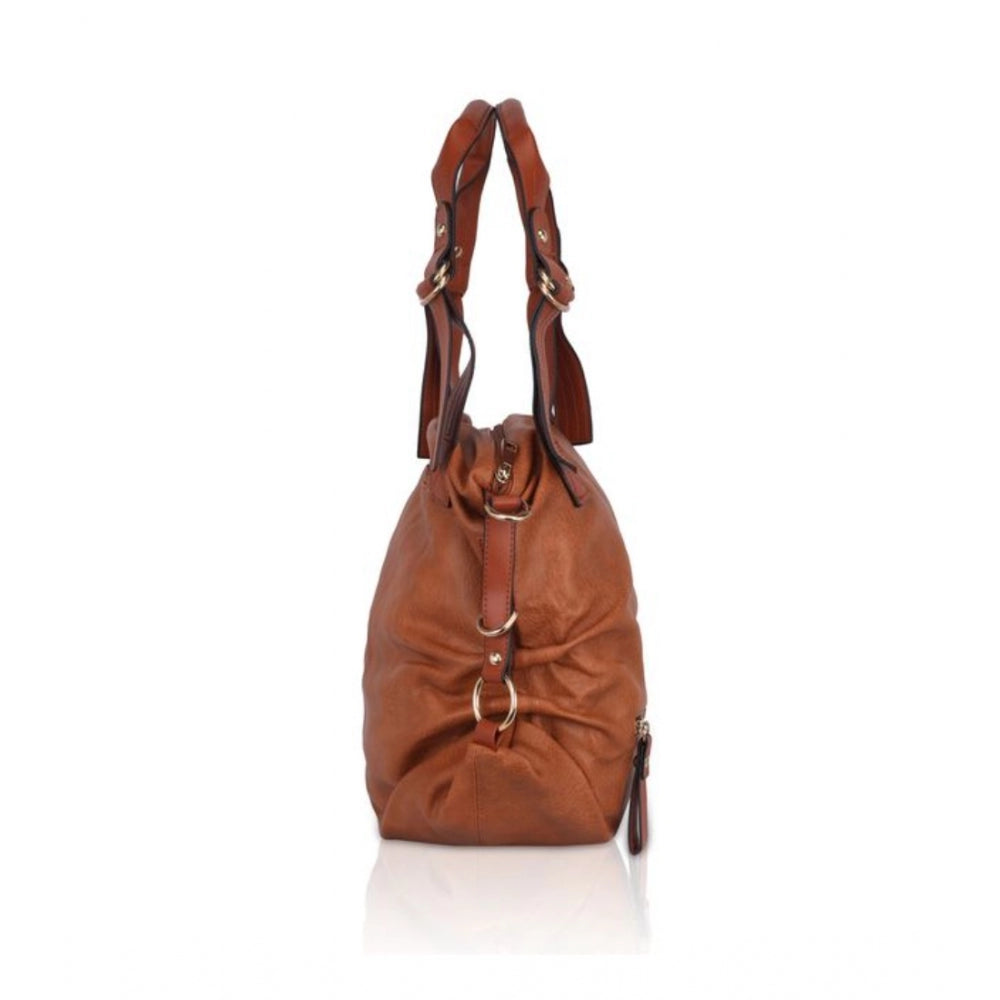 Clasymist Women's Faux Leather Solid Tote Bag (Brown)