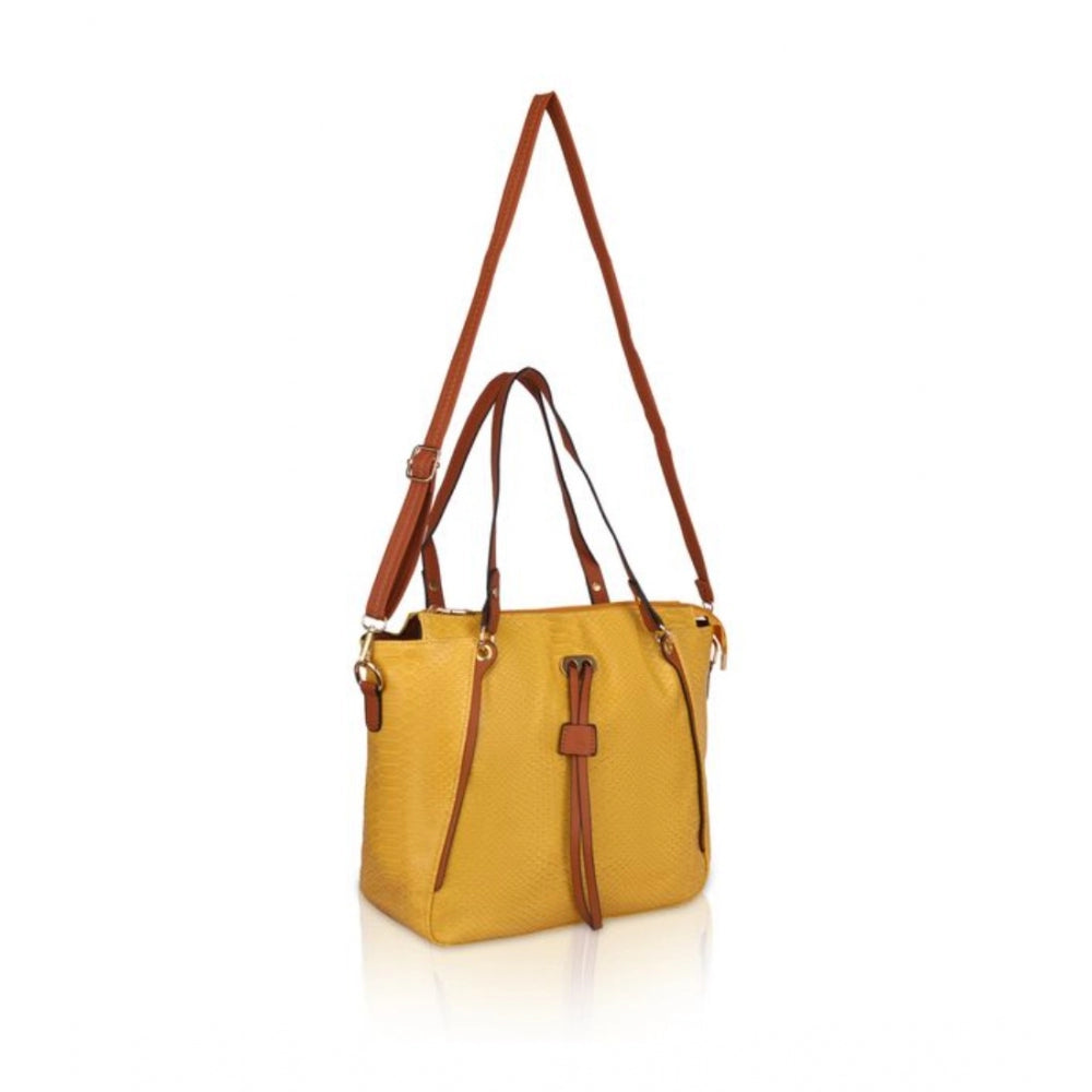 Clasymist Women's Faux Leather Textured Tote Bag (Yellow)