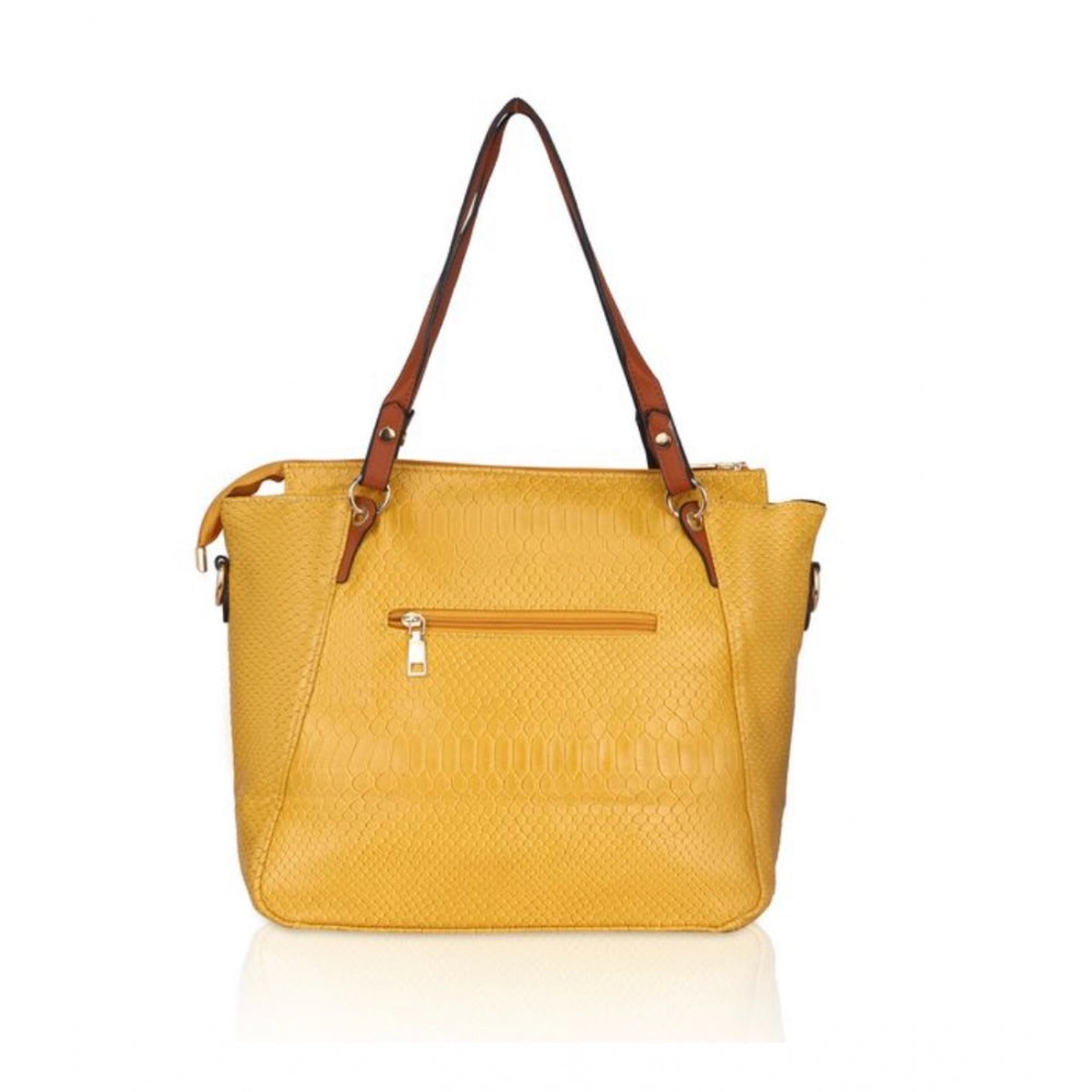 Clasymist Women's Faux Leather Textured Tote Bag (Yellow)