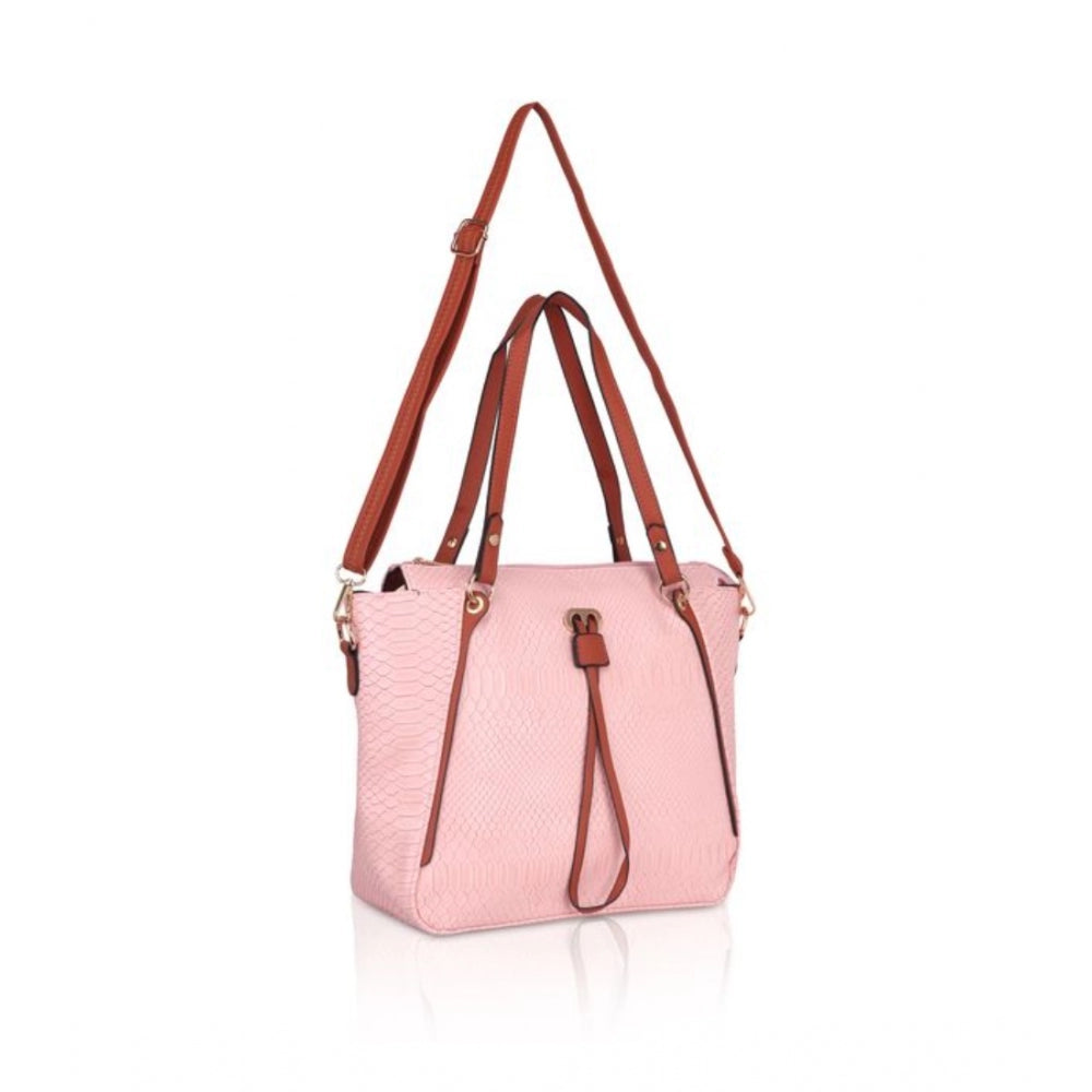 Clasymist Women's Faux Leather Textured Tote Bag (Pink)