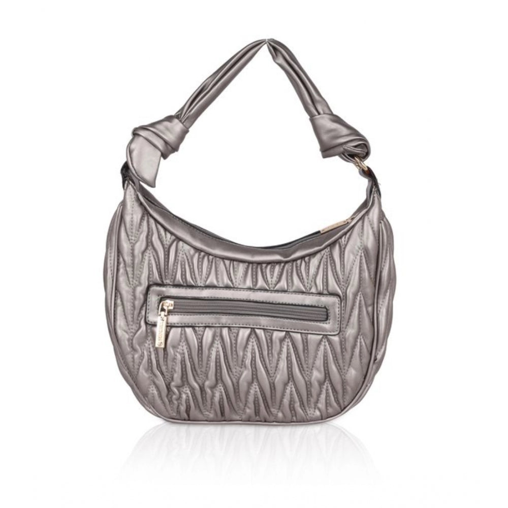 Clasymist Women's Faux Leather Textured Handbag (Silver Grey)