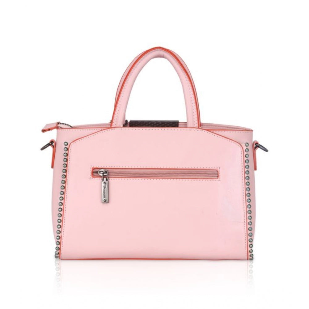 Clasymist Women's Faux Leather Metal Beads Handbag (Pink)