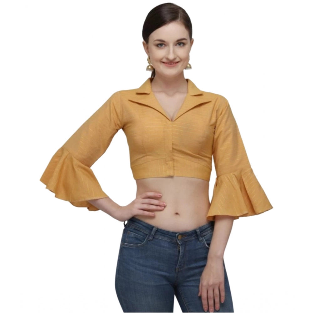 Clasymist Women's Cotton Striped Readymade Blouse (Mustard, Size: Free Size)