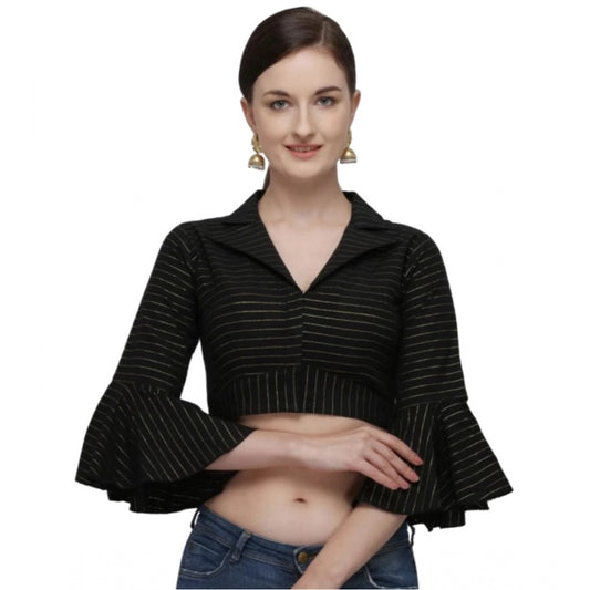 Clasymist Women's Cotton Striped Readymade Blouse (Black, Size: Free Size)