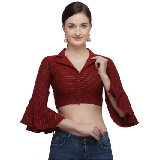 Clasymist Women's Cotton Striped Readymade Blouse (Maroon, Size: Free Size)