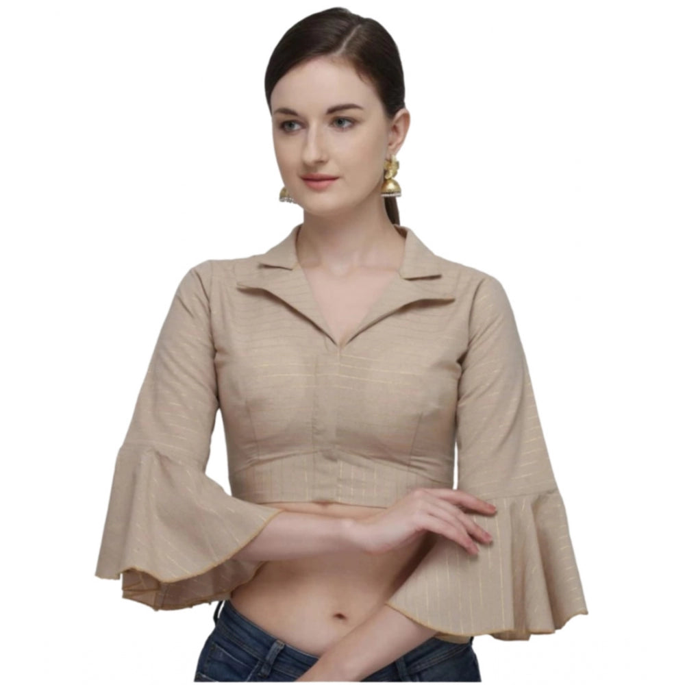 Clasymist Women's Cotton Striped Readymade Blouse (Beige, Size: Free Size)