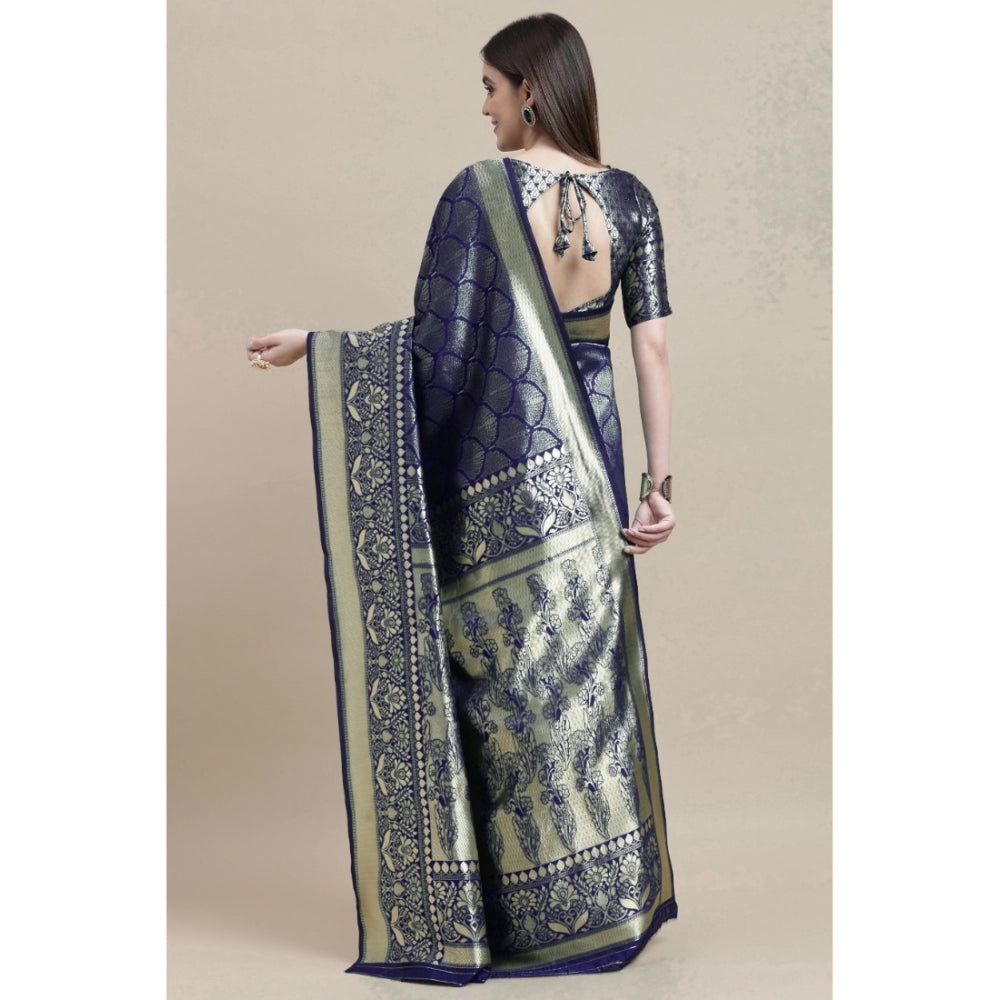 Clasymist Women's Banarasi Silk Designer Weaving Saree With Unstitched Blouse (Blue, 5.50 Mtrs)