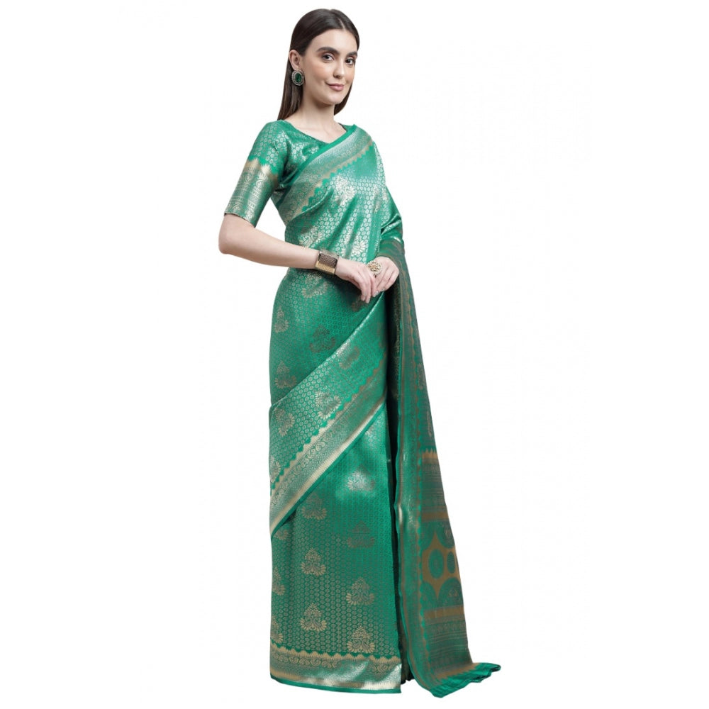 Clasymist Women's Banarasi Silk Designer Weaving Saree With Unstitched Blouse (Green, 5.50 Mtrs)