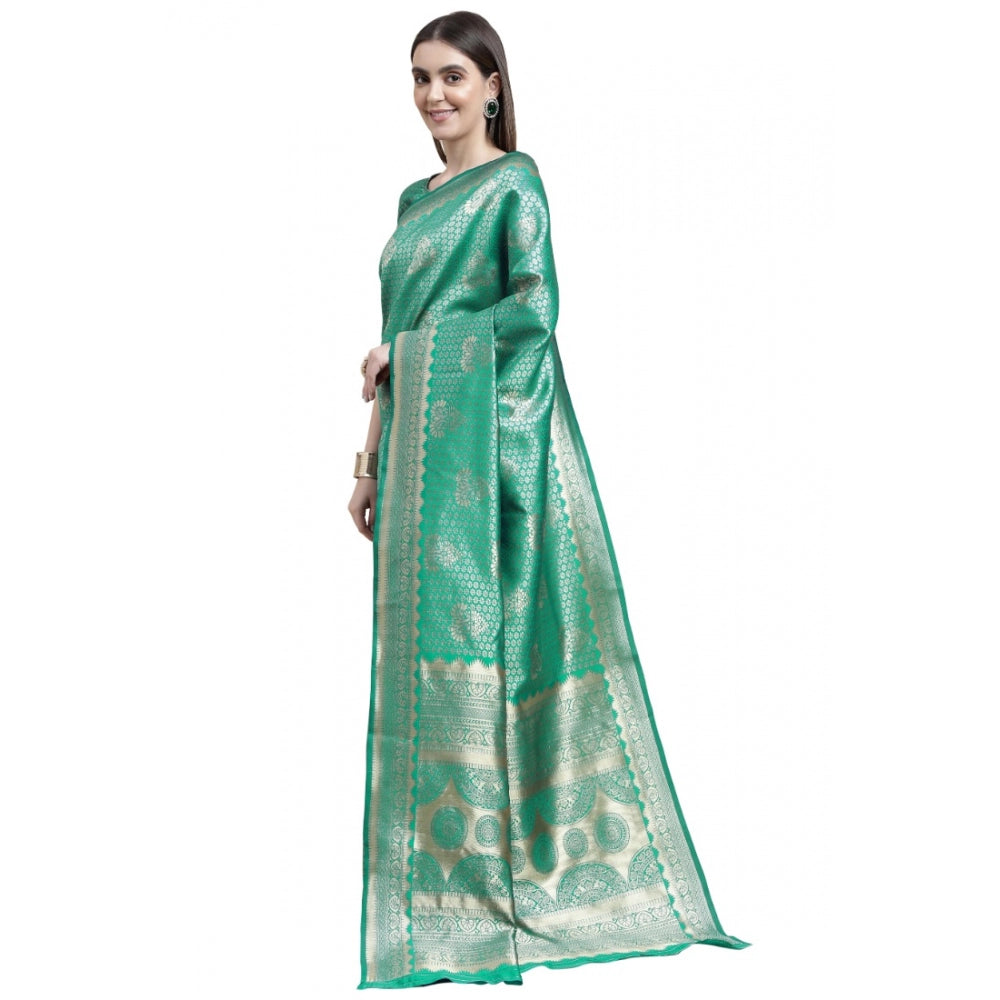 Clasymist Women's Banarasi Silk Designer Weaving Saree With Unstitched Blouse (Green, 5.50 Mtrs)