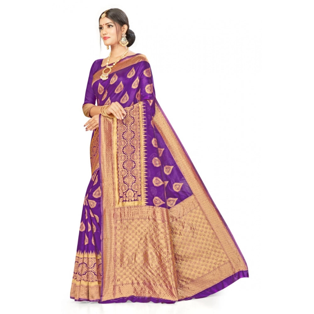 Clasymist Women's Banarasi Silk Designer Weaving Saree With Unstitched Blouse (Purple, 5.50 Mtrs)