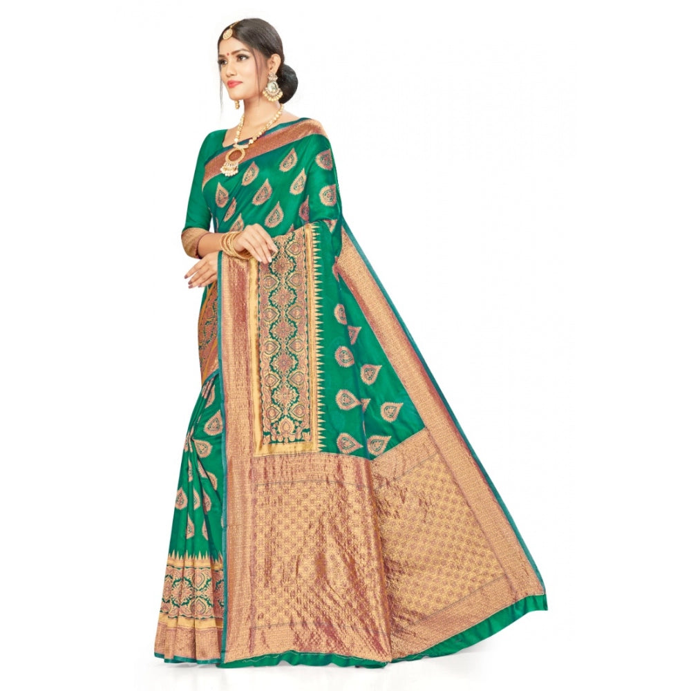 Clasymist Women's Banarasi Silk Designer Weaving Saree With Unstitched Blouse (Green, 5.50 Mtrs)