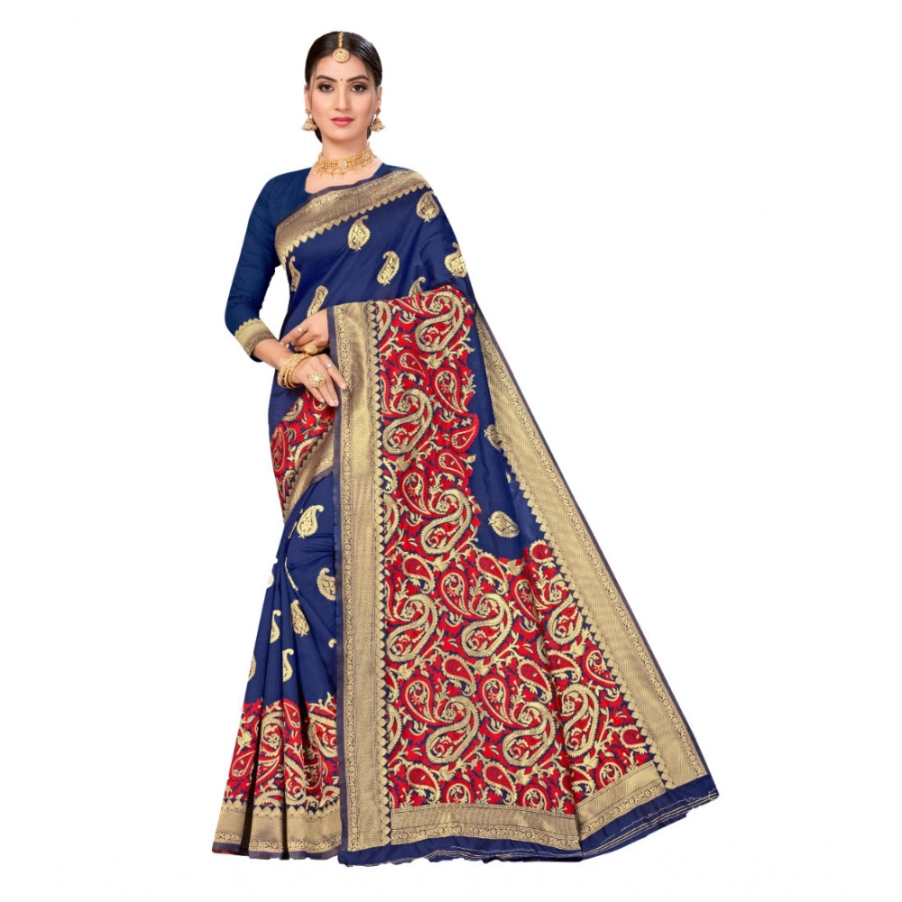 Clasymist Women's Banarasi Silk Designer Weaving Saree With Unstitched Blouse (Blue, 5.50 Mtrs)