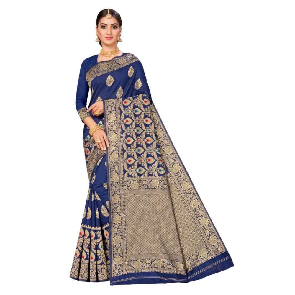 Clasymist Women's Banarasi Silk Designer Weaving Saree With Unstitched Blouse (Blue, 5.50 Mtrs)