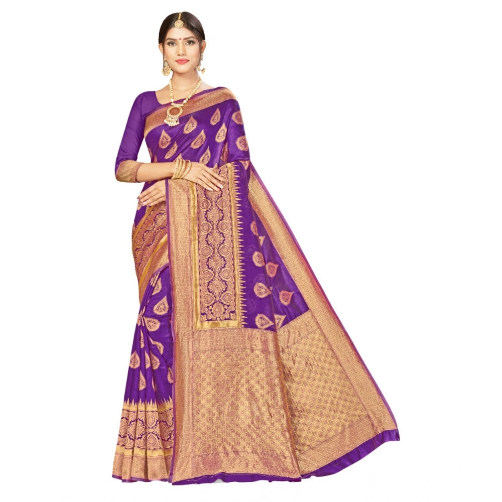 Clasymist Women's Banarasi Silk Designer Weaving Saree With Unstitched Blouse (Purple, 5.50 Mtrs)