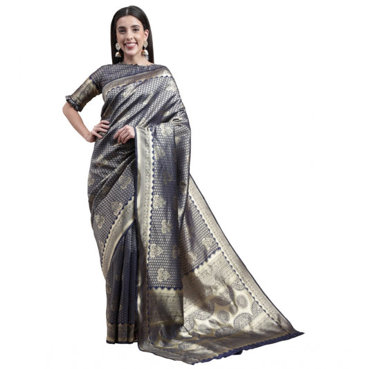 Clasymist Women's Banarasi Silk Designer Weaving Saree With Unstitched Blouse (Blue, 5.50 Mtrs)